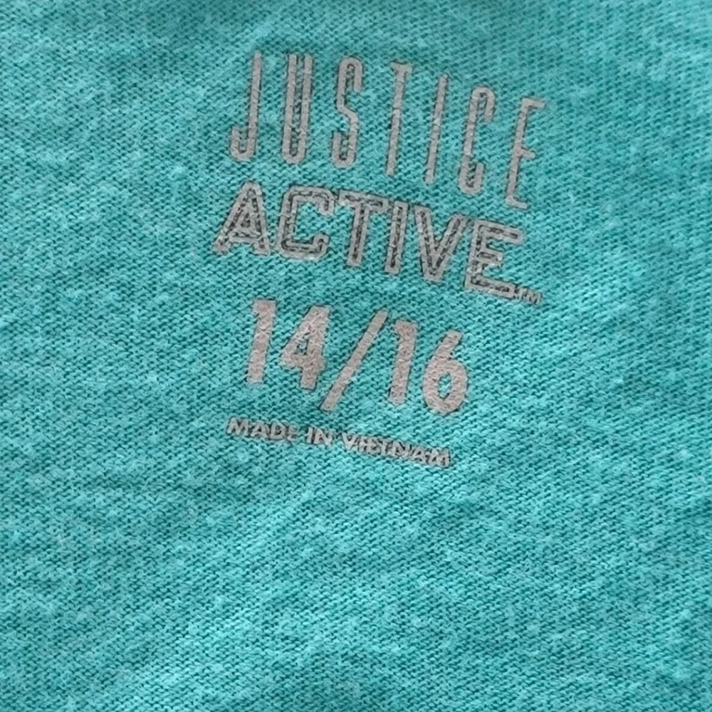 Justice Girls Cheer T-Shirt Black Teal Sequin Graphic Active Top Size 14/16